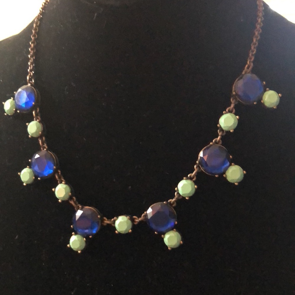 J. CREW Factory Royal blue & mint statement necklace. - Picture 1 of 3